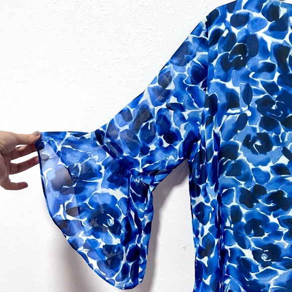 Evan Picone Blue 3/4 Sleeve Relaxed ruffle sleeve Blouse XL - Picture 4 of 8